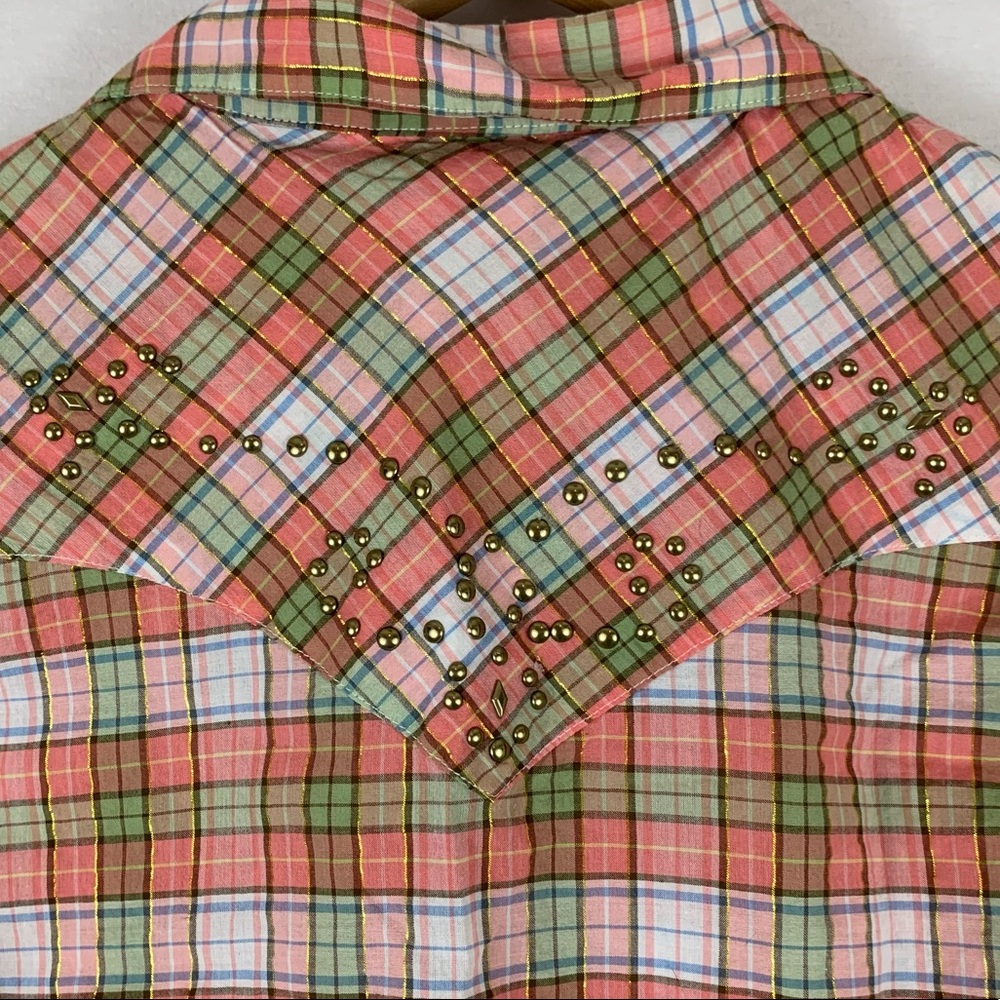 WRANGLER | Studded Western Plaid Button Down Top Womens Size S Small - Picture 5 of 7